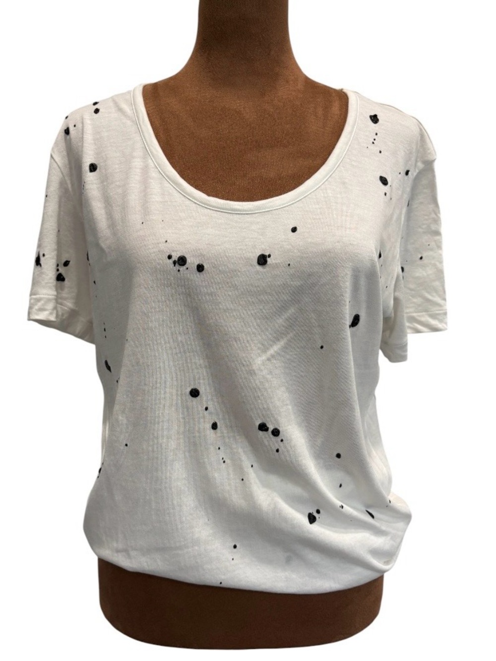 Rag & Bone JEAN Paint Splatter Scoop Neck T-Shirt White Black Size M